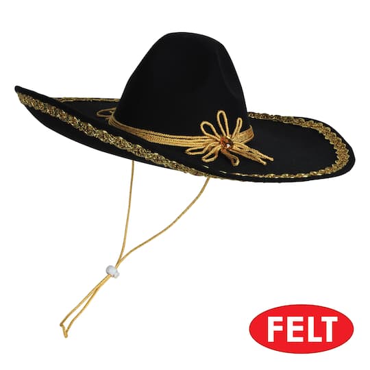 Beistle Black & Gold Felt Sombrero